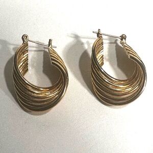Gold Gracefully Twisted Hoop Earrings 6 Rows Quiet Luxury Hinged Snap Close